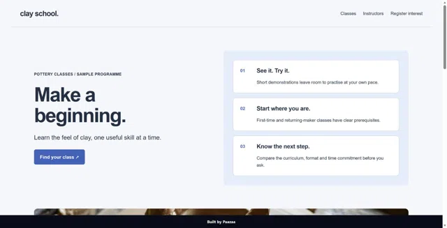 Clay School Workshop Outcome Kit — Website Kit preview