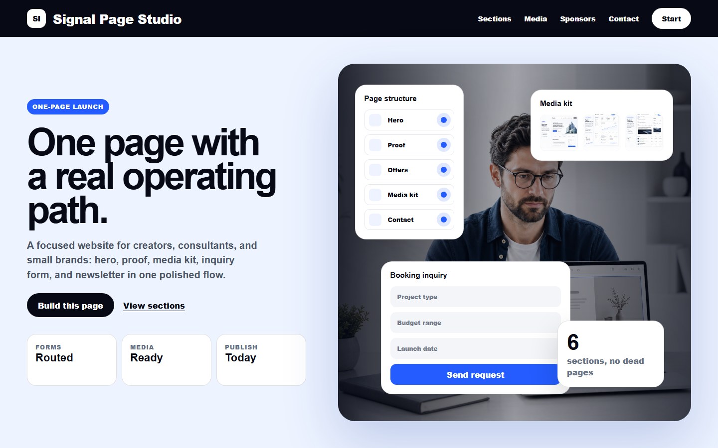 Signal Page Studio one-page marketplace theme homepage preview