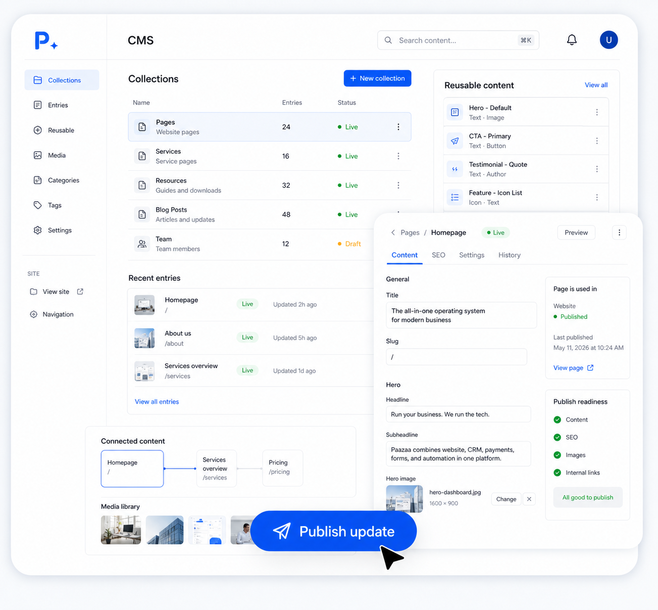 Keep pages and CMS content working together. product visual