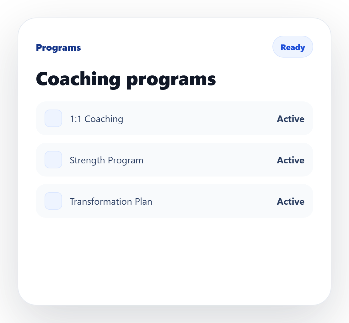 Fitness coach coaching programs panel