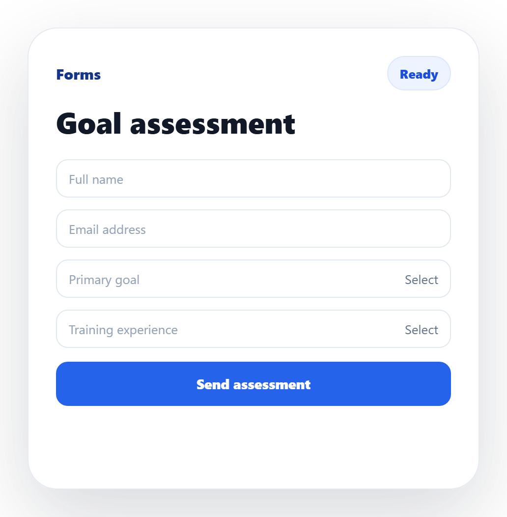 Fitness coach goal assessment form panel