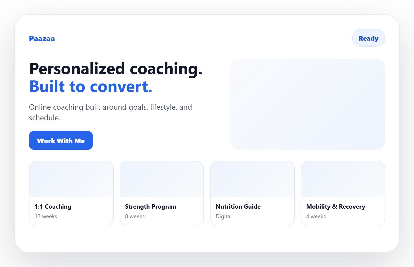 Fitness coach website builder page panel